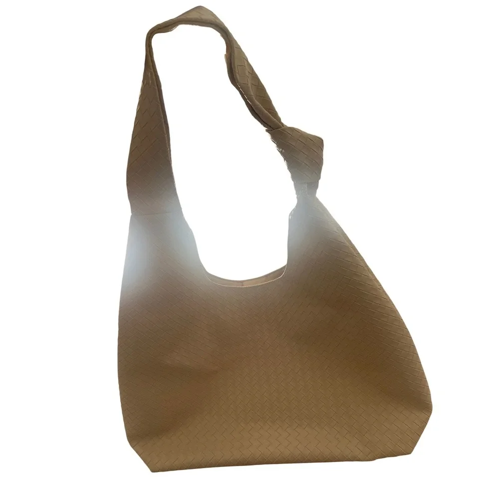 Ulta Woven Hobo Bag Cream Beige Knotted Strap Intrecciato Style Shoulder Bag